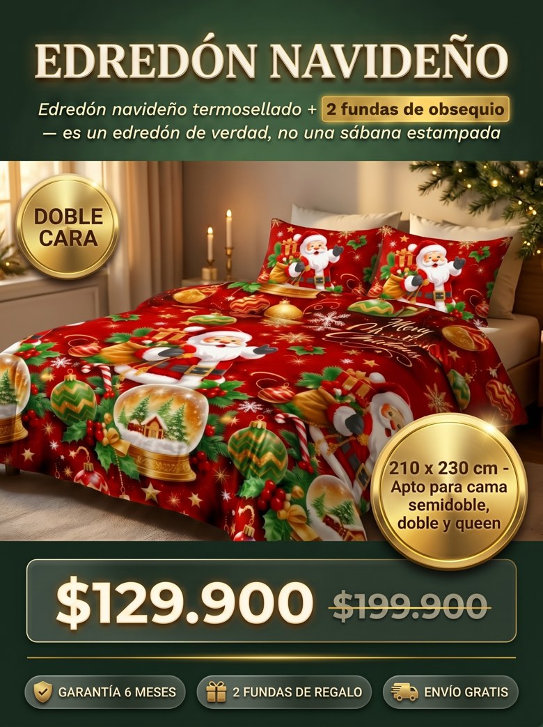 Edredón Navideño Rojo - 210x230cm Doble Cara