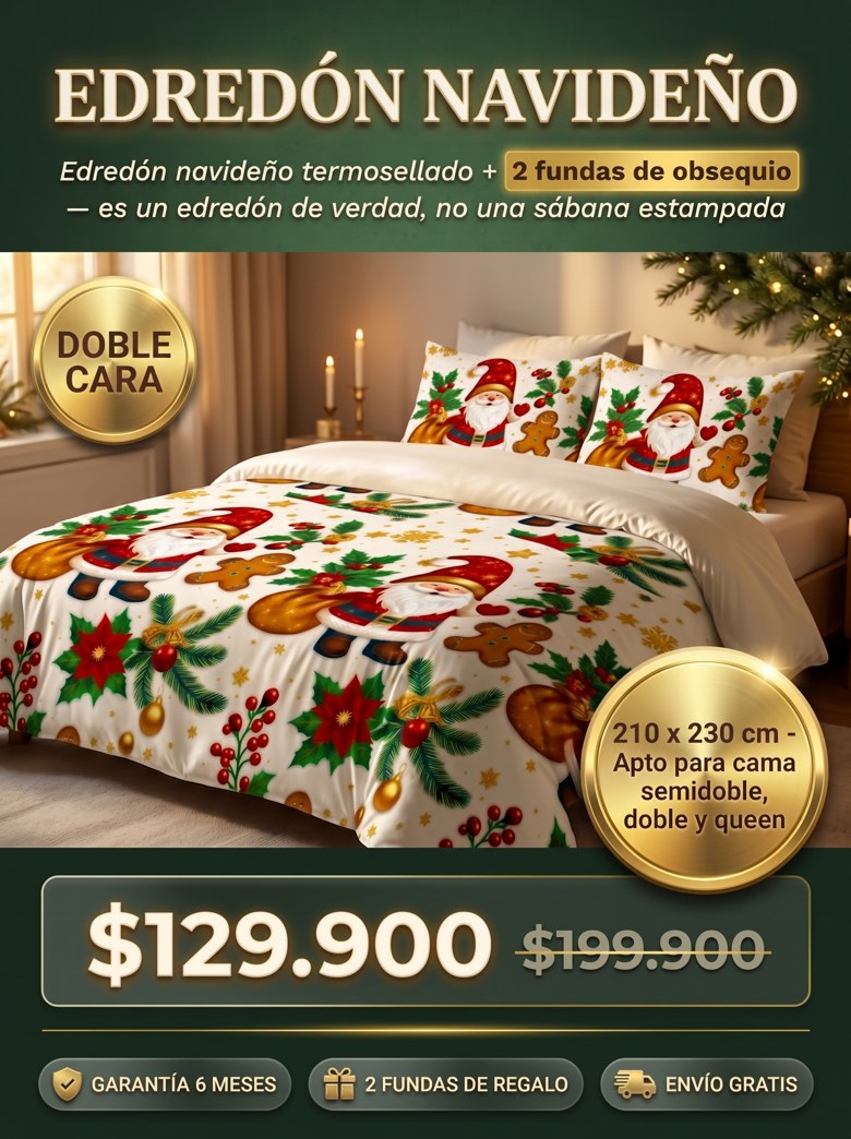 Edredón Navideño Blanco - 210x230cm Doble Cara