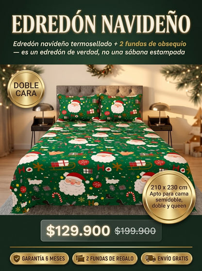 Edredón Navideño Verde - 210x230cm Doble Cara