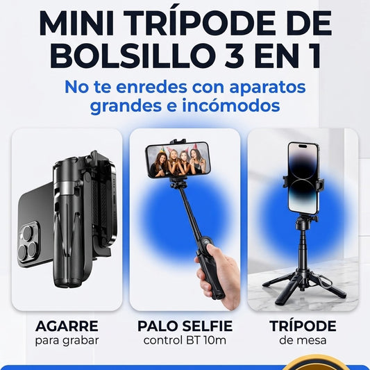 Mini Trípode de Bolsillo para Teléfono 3 en 1